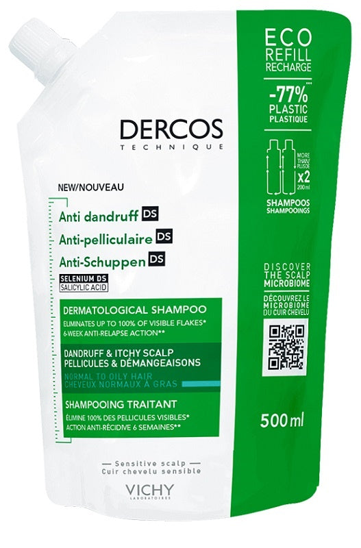 Dercos Shampoo Antiforfora DS Capelli da Normali a Grassi Ricarica 500ml