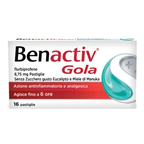 Benactiv Gola Pastiglie Senza Zucchero gusto Eucalipto e Miele di Manuka 16 Pastiglie
